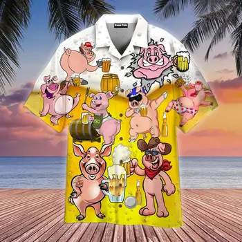 Noi Hawaiian Camasi pentru Barbati Porci Amuzant Imprimare Bere Porci Hawaii, Vacanta de Vara se Răcească Topuri Cubanez Guler NE Dimensiune pentru Bărbați Partid Wea