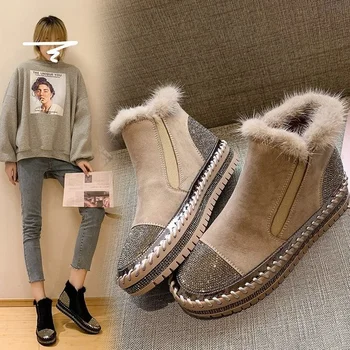 Paroase pantofi pentru femei exterior purta iarna 2021 nou cu talpi groase stras high-top leneș cizme de moda pentru femei de catifea femeie cizme Lână