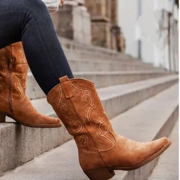 Tv cu Platforma Cizme de Cowboy pentru Femei Pantofi Toamna Iarna Blana Cizme din Piele de Moda Rotund Toe tocuri inalte Pantofi Doamnelor