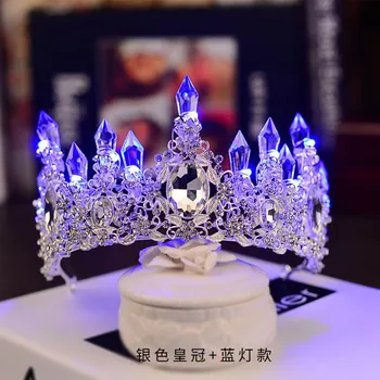 12 Stiluri de Diademe Stralucitoare Stras de Cristal Pearl Nunta Mireasa Coroane cu LED Albastru Luminos Printesa Coroane de Partid Diadema