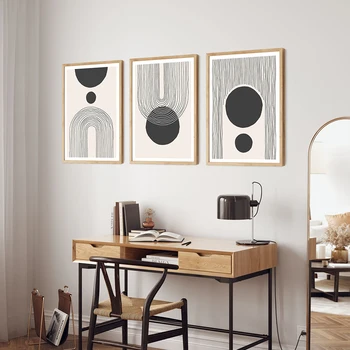 Minimalist stil modern abstract linii alb-negru de cerneală albă artă decorativă, pictură imagine poster de imprimare picturi murale camera de zi