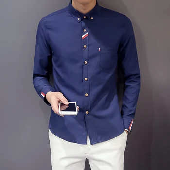 2022 Moda Casual, de Culoare Dungi Chingi Decor Camasi cu Maneca Lunga Barbati Oxford Textile Slim Fit Casual Dress Shirt Homme