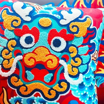 DUNXDECO Dragon Chinezesc față de Pernă Perna Decorativa Caz de Epocă de Lux Roșii Brodate Canapea Scaun lenjerie de Pat Coussin