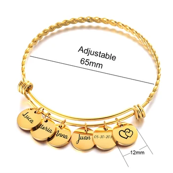 Aur, Argint Brățară pentru Femei Personalizate Nume de Familie Bijuterii din Oțel Inoxidabil Personalizate ID Bratari Mici, Rotunde Farmece Pandantiv
