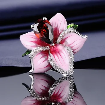 Milangirl Floare Roz Inele Pentru Femei De Lux Planta Design Floral Rosu Piatra De Zircon Inel De Logodna Bijuterii