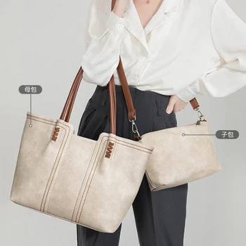 Din piele tote sac femei promovare geanta shopper capacitate mare de femei ' e saci 2 buc set compozit de umăr sac principal