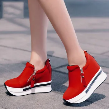 Platforma Adidasi Femei Pantofi Rosii Pantofi Casual Confortabili Pantofi Platforma Tocuri Negru Pantofi De Panza Pentru Femei Invizibil Wedge Sneaker