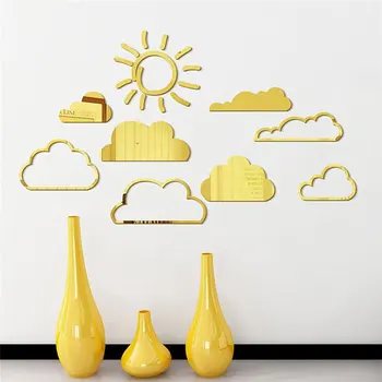 21pcs/mult Soare, Nori Arta DIY Oglindă Combinație Acrilice Autocolante de Perete Dormitor Camera Copiilor Acasă Decorare Auto-Adeziv
