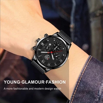 Ceasuri de moda pentru Bărbați de Afaceri Plasă din Oțel Inoxidabil Curea Cuarț Ceas Calendar, Ceas de Lux Om Casual din Piele Ceas