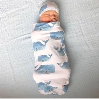 Copil Fată Băiat Drăguț Desene animate Rechin Balena de Imprimare Sac de Dormit cu Beanie Hat Bumbac Înfășa Pătură 0-3M Nou-născut Sleepwear