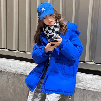 Femei de Moda a lui Klein Albastru Geaca de Iarna din 2022 Jos Bumbac Cald Haină cu Glugă de Culoare Solidă Vrac se Ingroase Cald Feminin Parka Coat
