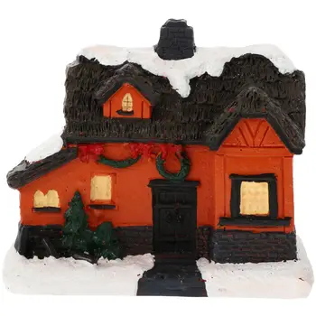 Crăciun Moș crăciun Zăpadă Rășină Casa Mica Scena Luminos LED Copac Xmas Decor Figurine Villa Petrecere Adorment