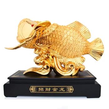Stil Chinezesc De Aur Arowana Rășină Statuie Ornamente Living Cabinet Vin Norocos Avere Decorare Cadouri De Casă Nouă