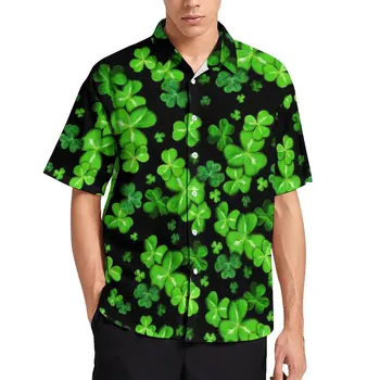 St Patrick ' s Day Tricouri Casual Patrick Irish Trifoi Norocos Hawaii Cămașă Mâneci Scurte Bluze Elegante pentru Bărbați de Mari Dimensiuni