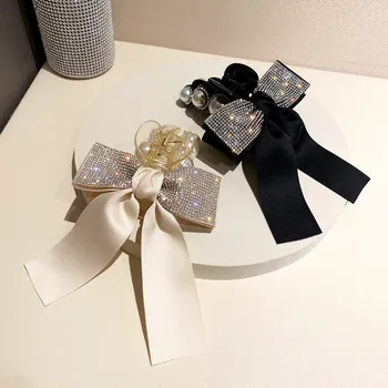 FYUAN Alb Negru Bowknot Cristal de Păr Gheare pentru Femei Bijuterii Pietre de Păr Accesorii de Nunta Banchet Bijuterii