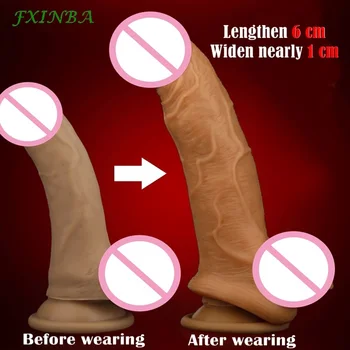 FXINBA 16.5/20 cm Realist Silicon Penis Extender Maneca Intarziere Ejaculare Reutilizabile Prezervativele, Jucariile Sexuale Pentru Barbati Penis Sleeve