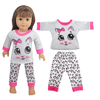 Pisica drăguț Animale de Rechin tricou+pantaloni scurti Haine Set Pijama se Potrivesc Pentru Americani 18 Inch Fata de Papusa Si 43cm Copil Nou-Născut,OG Păpușă Jucărie