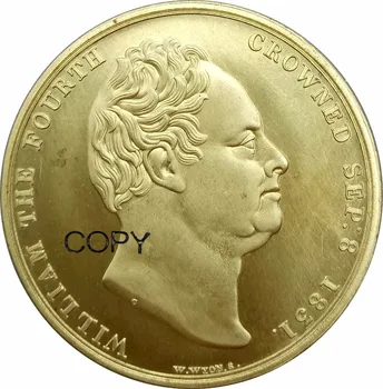 Marea Britanie 1831, Regele William al IV-lea și Adelaide Încoronare Medalion de Aur Plain edge Dual portrete Alamă Copia Monede