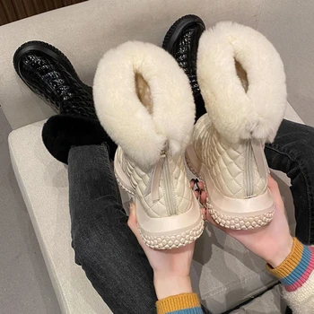 Cizme de zapada pentru Femei de Iarnă Cașmir Îngroșat 2022 Noi Tineretului Culoare Pură Stil Occidental Impermeabil din piele pantofi de bumbac