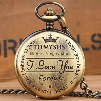 Bronz Personalizate Pentru Fiul Meu de Cuarț Ceas de Buzunar Vintage Numeral Roman de Afișare Pandantiv Ceas de Aniversare Cadouri pentru Baieti de Dropshipping
