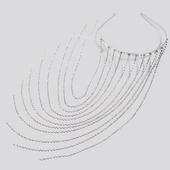 MOGAKU Trendy Moț de Păr Diadema Femei Lung Lanț de Metal Cerc Păr Doamnelor Noi Bijuterii de Păr Benzi de Culoare Argintiu Accesorii