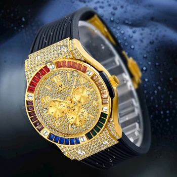MISSFOX Ceas Pentru Bărbați Moda Diamant Colorate Cadran Mare de Afaceri de sex Masculin Brand vă apucați de Cauciuc Impermeabil Bărbați Ceasuri Cadou Nou