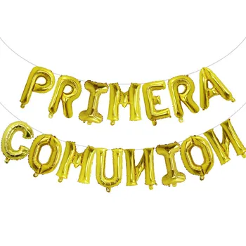 1set Scrisoarea Sfântului Prima Comuniune Decor de Argint Baloane Folie Banner de Aur spaniol Primera Comunion Agățat Bunting Balon