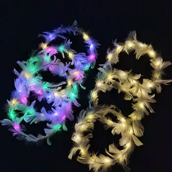 1buc Crăciun Lumină Intermitentă cu LED Floare cu Pene Cununa de Benzi Neon Halo Înger Petrecerea de Nunta, Cadou de Ziua de nastere Bar Club Decor