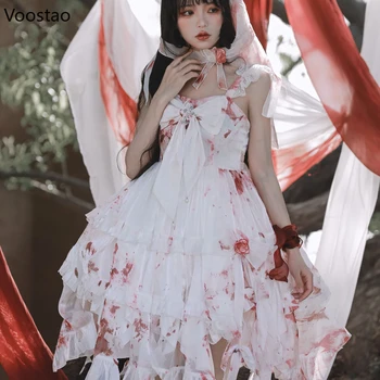 Bloody Rose Lolita Jsk Femei Rochie De Epocă Gotică Dantelă Ochiurilor De Halloween Mireasa Cosplay Rochii De Partid Fetele Harajuku Y2k Vestidos