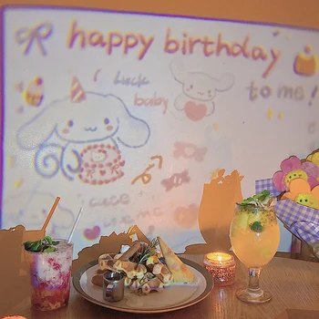 Kawaii Cinnamoroll Kirby Fericit Ziua De Nastere Lampa De Proiecție Anime Sanrioed Decor Festiv Starea De Spirit De Iluminat Fotografie Partid Elemente De Recuzită