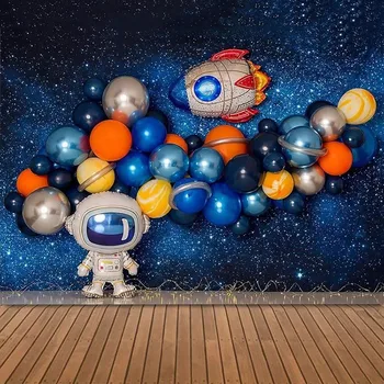 Spatiu Astronautul Galaxy Tematice Balon Ghirlanda Kit Chrome Silver Astronaut Roket Balon Arc Tematice Băieți Petrecere De Ziua
