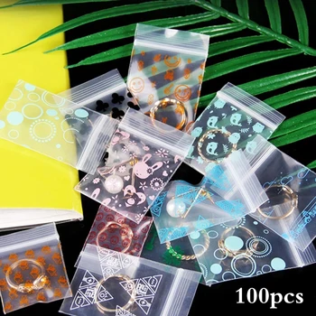 100buc Plastic transparent Mini Fermoar Bijuterii Pungi Mici Mai Îngroșa Cristal Ambalare Pungi de Amestec Resigilabil Pungi Imprimate