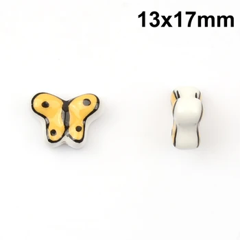 Noua Moda 13x17mm Mână-trase Drăguț Fluture Galben Ceramică Margele Margele Vrac Pentru a Face Bijuterii Brățară DIY Accesorii