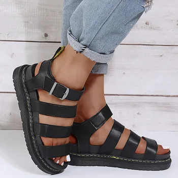Sandale pentru femei, Catarama Casual Pantofi de Plaja Talpă Groasă Toc mic Confortabil Pantofi Handmade Roma Plat Moale Pantofi din Piele 2022 Noi