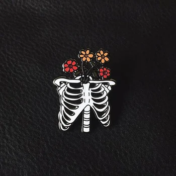 Florale schelet de pin rever coaste cu flori brosa anatomia omului insigna accesoriu de Halloween