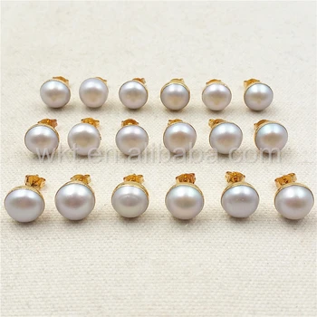 WT-E304 vânzare Fierbinte 10MM Natural de apă dulce pearl prezon cercei, 24k rezista tarnishable real pearl prezon de culoare de aur cercei