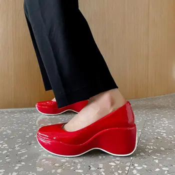 Dovereiss 2022 Moda pentru Femei Pantofi de Vara de Toamna din Piele Sexy New Red White Square Toe Pene Pompe Alb Pantofi Casual