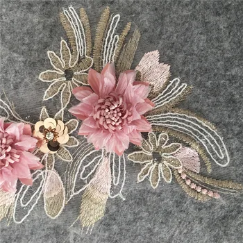 1BUC 3D flori de guler de Dantelă Brodată Aplicatiile Ornamente Impodobit DIY Paiete Dantelă tesatura Decolteu Îmbrăcăminte, Accesorii de Cusut