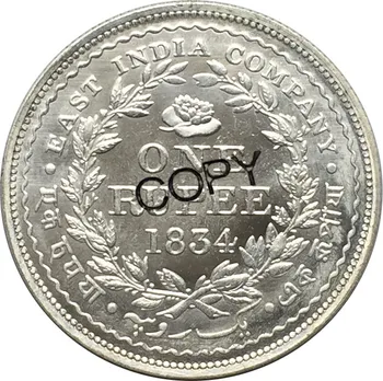 East India Company Britanic William IIII Regele 1834 O Rupie de Alama Placat cu Argint Copia Monede MONEDE Comemorative