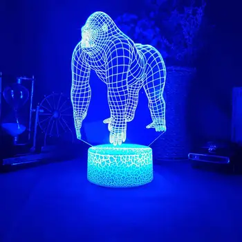 Gorila 3D din Acril cu LED 7 Culori Lumina de Noapte Acasă Decor Dormitor Art Lampă de Iluminat în Sus Iluzie Animal Veghe pentru Camera Copii