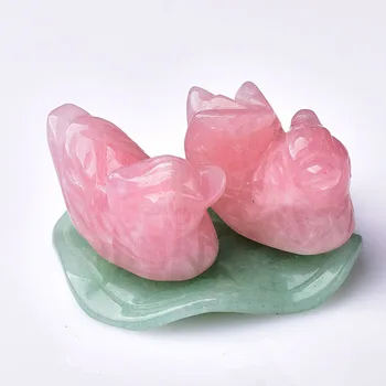 1Set Naturale Cuart roz Mandarin Rață Cristal de Vindecare de Piatră Sculptate Iubitor Simboliza Figurina Lotus frunze decorative Decor Acasă