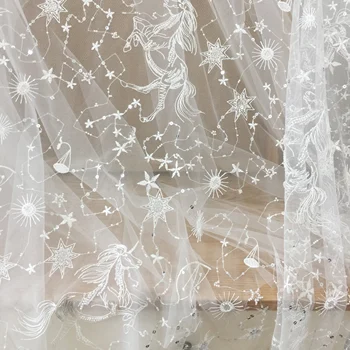 1 Curte 3D cu margele paiete, tul moale broderie dantela tesatura alb pentru rochie de mireasa rochie de mireasa boho nunta