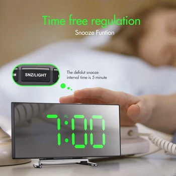 Promovare! Ceas Digital de Alarmă, de 7 Inch Curbat Estompat LED Sn Ceas Digital pentru Copii Dormitor, Verde Număr Mare de Ceas, Ligh