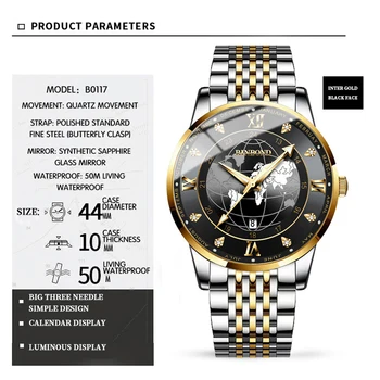 Mens Ceasuri de Top de Brand de Lux Luminos Otel Inoxidabil rezistent la apă Ceas Cuarț Bărbați Calendar de Afaceri Ceas de mână Pentru bărbați