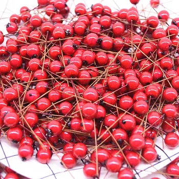 100buc Mini Rodie Flori Artificiale Stamine Roșii Boabe Albe de Cires de Fructe False pentru Nunta Decor de Crăciun