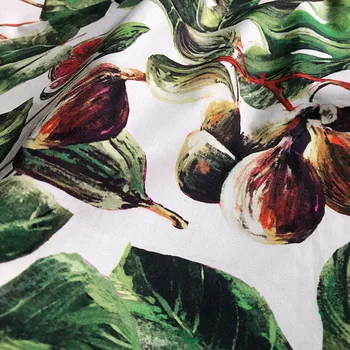 Moda Fig Planta Verde Fructe Imprimate Tesatura de Bumbac Pentru Femei Rochie de Vara Bluza de Ț Tela Хлопок материал DIY Pânză de Cusut
