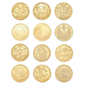 12 Constelație Placat Cu Aur Fizic Monedă Comemorativă De Colectie, Cadou De Monede Colecție De Artă De Suveniruri Cameră Decor Acasă