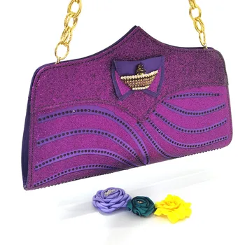 Culoare violet Moda cu Toc Petrecere Sandale pentru Femei, Design Italian de Moda Stras Nunta, Pantofi de Potrivire și Sac Set
