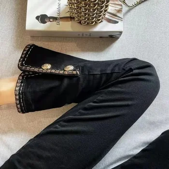 Negru Denim Pantaloni Casual pentru Femei Primavara 2022 Noua Dreaptă-picior Larg Sens de Design de Moda all-meci Mic SLit Pantaloni M621