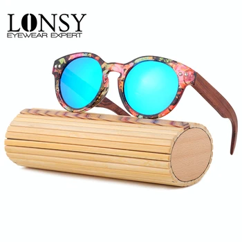 LONSY de Lux Rundă de Bambus ochelari de Soare pentru Femei ochelari de Soare din Lemn Bărbați Polarizate Uv400 Brand de Înaltă Calitate ochelari de Soare